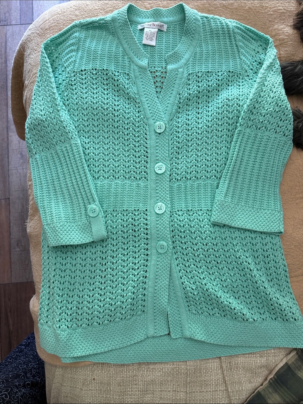Mint Openwork Button-Front Cardigan